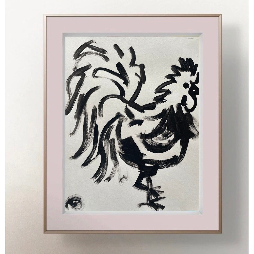 Oman Original Neo Expressionism Rooster Abstract Bird Painting Ink Art 8.5x11